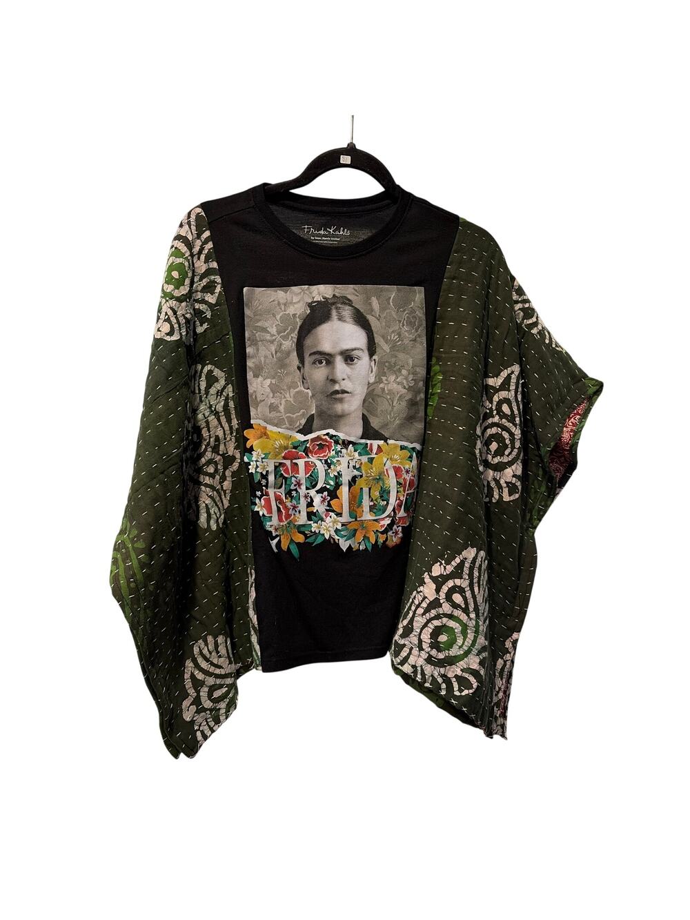 Frida Kahlo Upcycled Kantha Tunic Top Shirt OS Handmade Boho